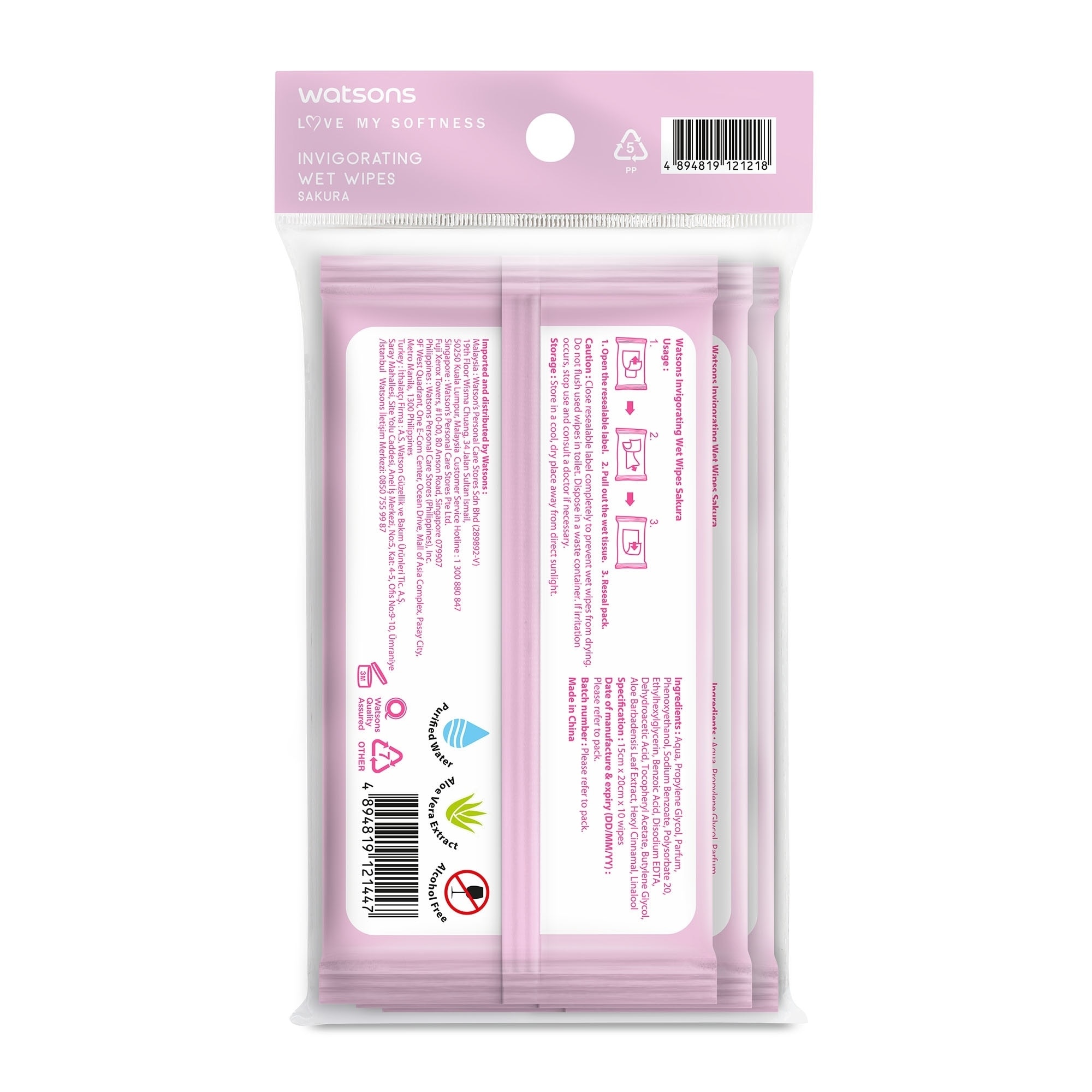 Invigorating Wet Wipes Sakura Scented 3x10 Sheets