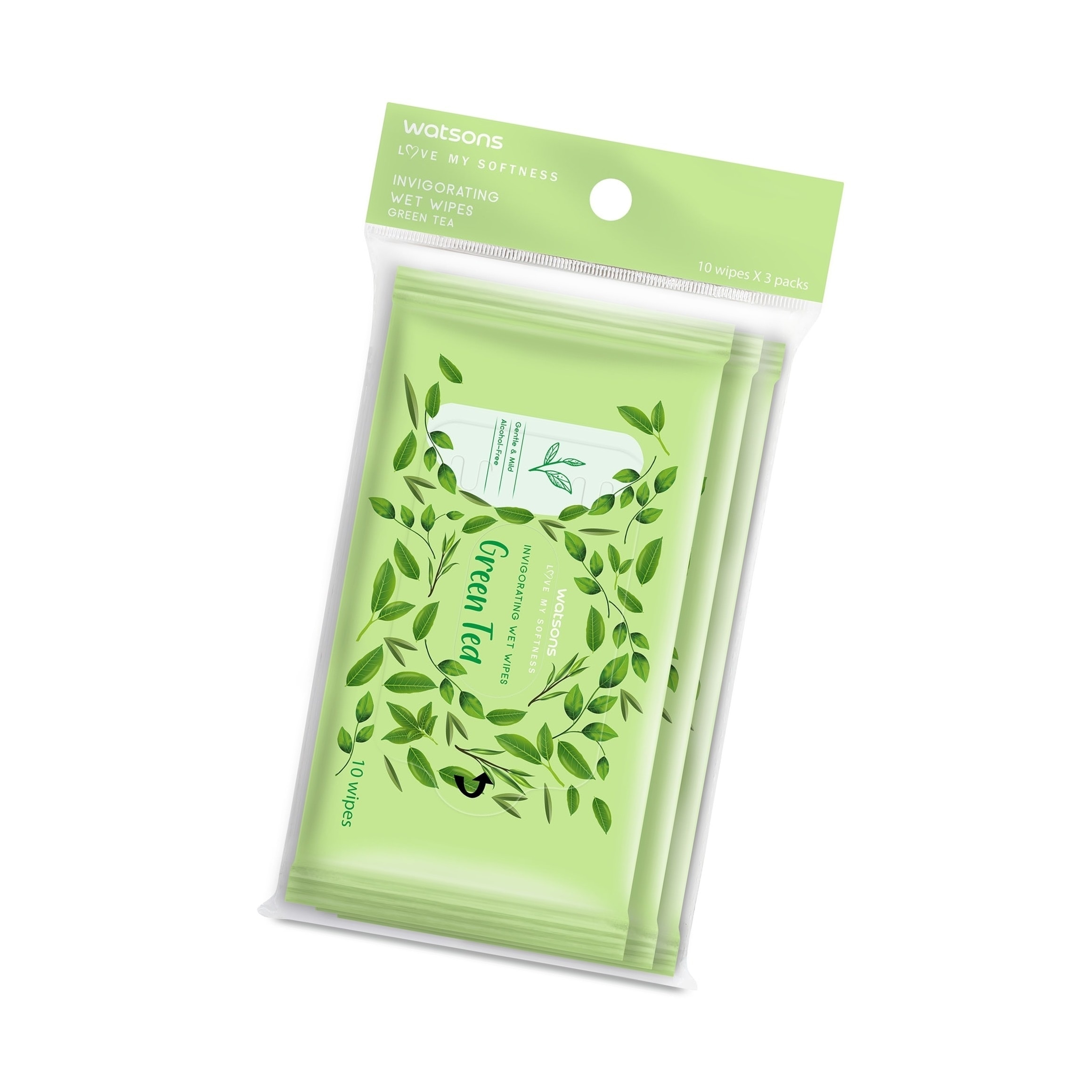 Invigorating Wet Wipes Green Tea Scented 3 x 10 Sheets