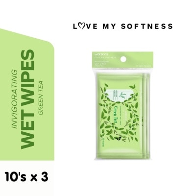 WATSONS Invigorating Wet Wipes Green Tea Scented 3 x 10 Sheets