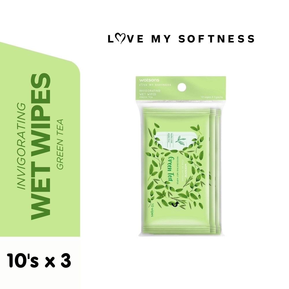 Invigorating Wet Wipes Green Tea Scented 3 x 10 Sheets