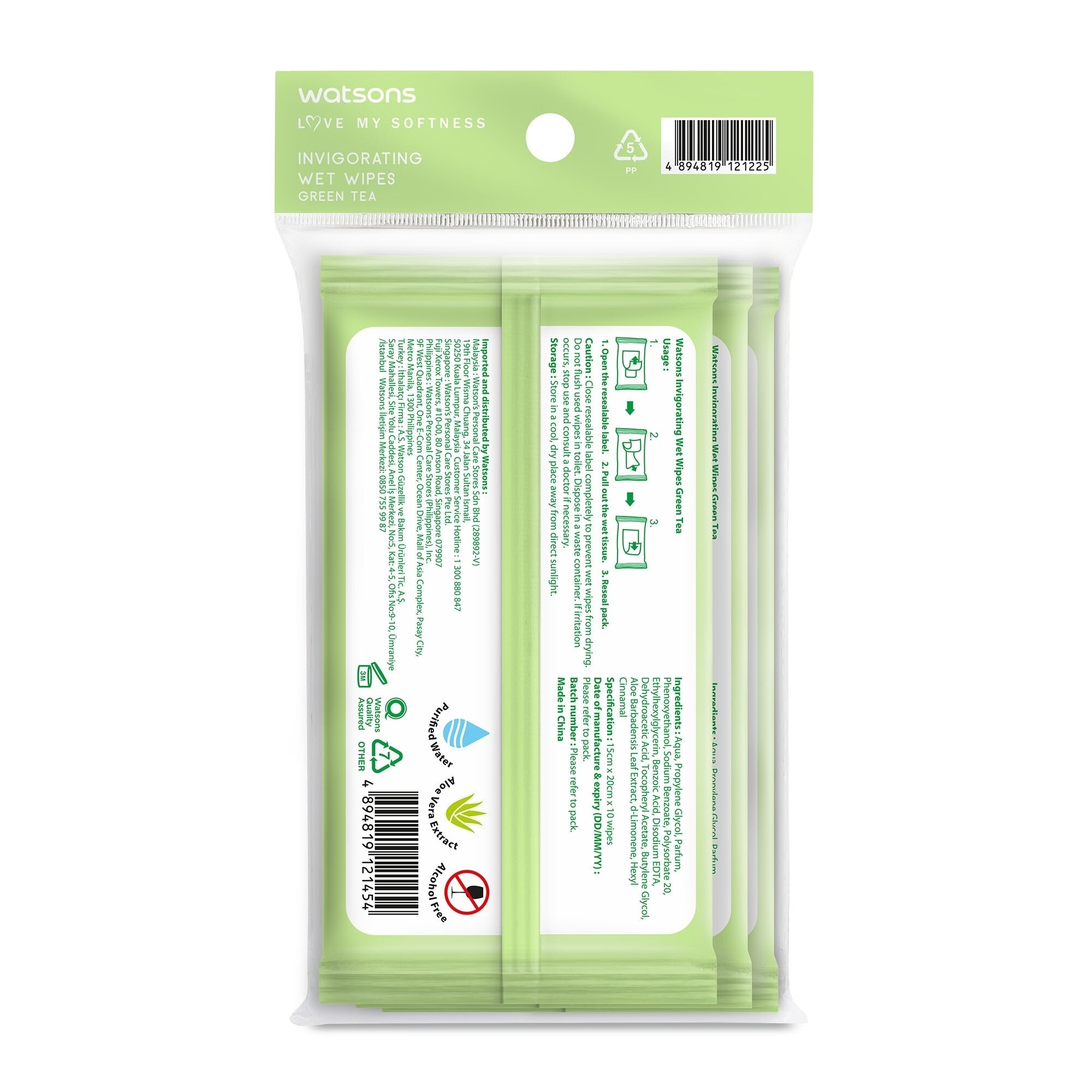 Invigorating Wet Wipes Green Tea Scented 3 x 10 Sheets