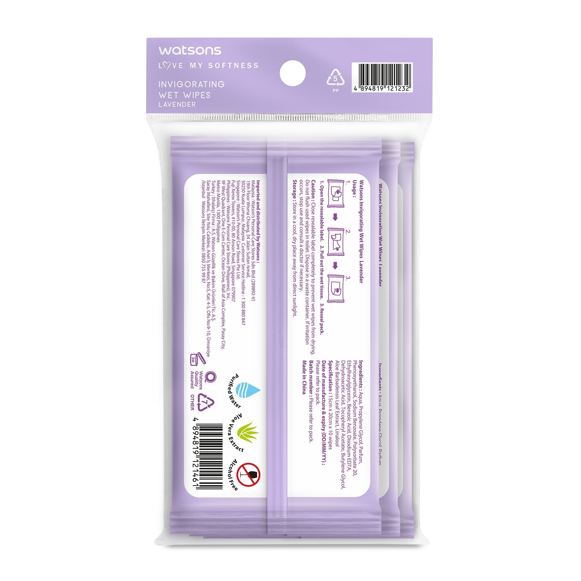 Invigorating Wet Wipes Lavender Scented 3x10 Sheets