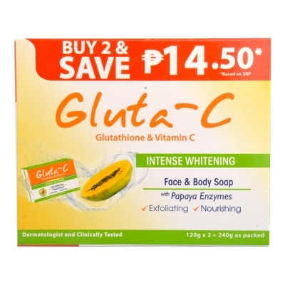 GLUTA C Intense Whitening with Papaya Enzymes Face and Body Soap Duo Pack 120gx2