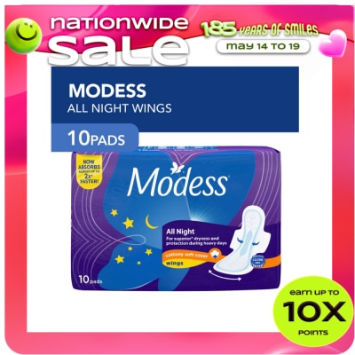 MODESS - Modess All Night Extra Long with Wings Sanitary Napkin 10s - Heavy Flow,Fast Absorbing Against Leaks
