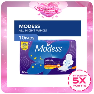 MODESS - Modess All Night Extra Long with Wings Sanitary Napkin 10s - Heavy Flow,Fast Absorbing Against Leaks