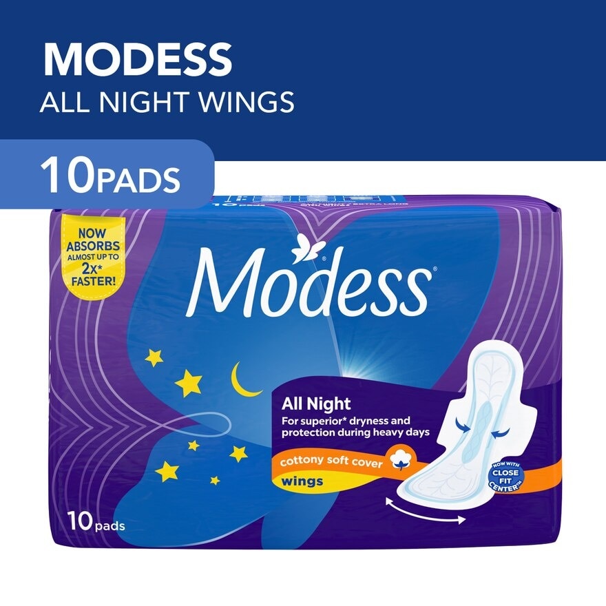 Modess All Night Extra Long with Wings Sanitary Napkin 10s - Heavy Flow,Fast Absorbing Against Leaks