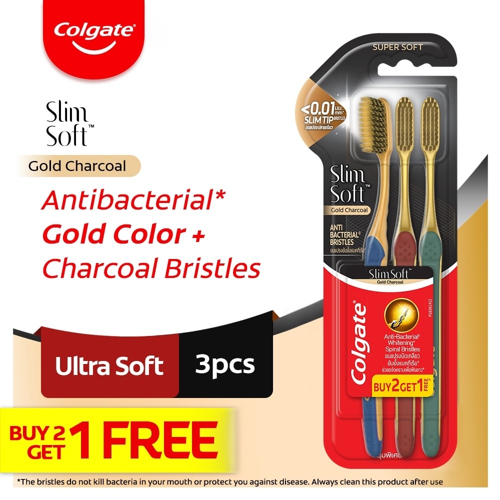 Slimsoft Charcoal Gold Toothbrush  2+1 set