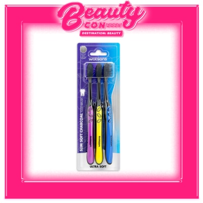WATSONS Toothbrush Slim Soft Charcoal Set Of 3