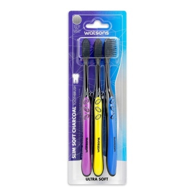 WATSONS Toothbrush Slim Soft Charcoal Set Of 3