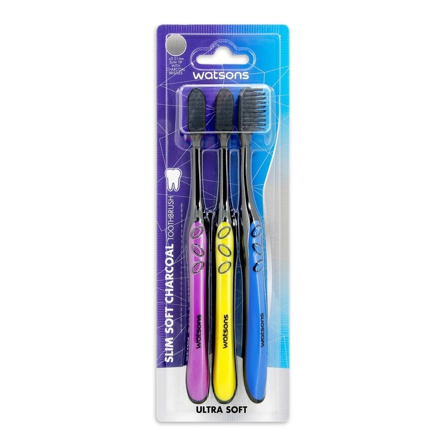 Toothbrush Slim Soft Charcoal Set Of 3