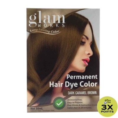 GLAMWORKS Permanent Hair Dye Color Dark Caramel Brown 30mL
