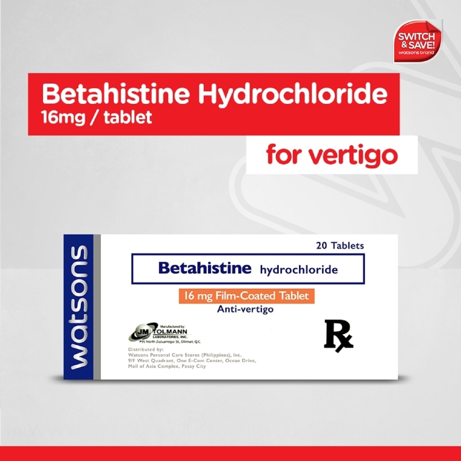 Betahistine hydrochloride 16mg 1 Tablet [PRESCRIPTION REQUIRED]