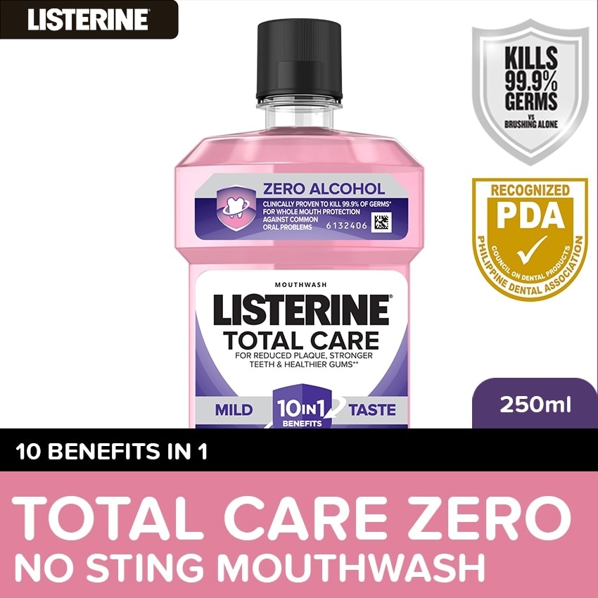 Listerine Total Care Zero Alcohol/ Alcohol Free Mouthwash 250ml - Mild Taste for Complete Oral Care