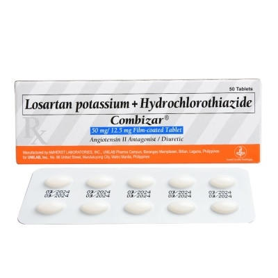 COMBIZAR COMBIZAR Losartan Potassium + Hydrochlorothiazide 50mg/12.5mg Sold Per Piece [Prescription Required]