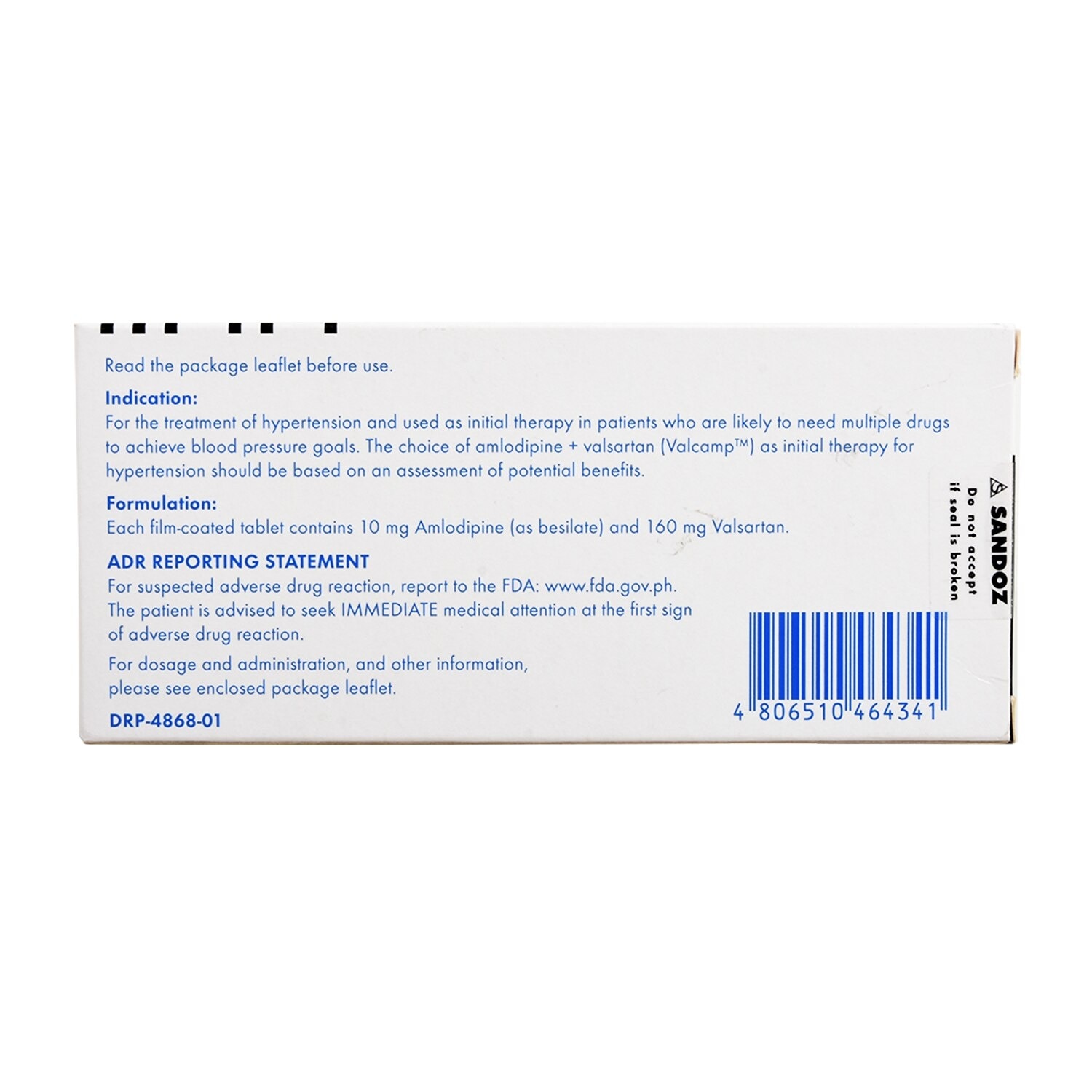 Valcamp Amlodipine besilate 10mg + Valsartan 160mg 1 Tablet [Prescription Required]