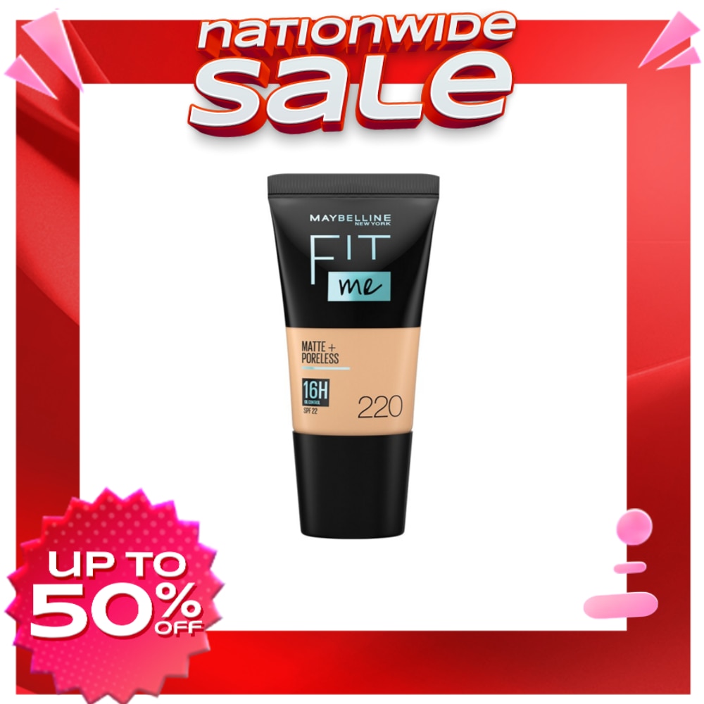 MAYBELLINE Fit Me Matte+Poreless Liquid Foundation Tube 18ml - 220 Natural Beige [USA Bestseller] by Maybelline