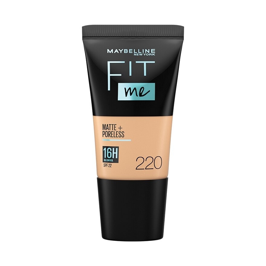 MAYBELLINE Fit Me Matte+Poreless Liquid Foundation Tube 18ml - 220 Natural Beige [USA Bestseller] by Maybelline