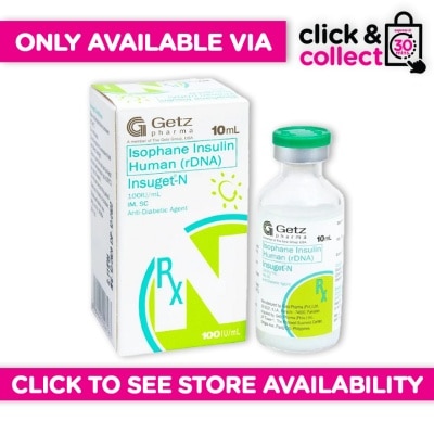 INSUGET - N Vial 100IU/ML Injection [PRESCRIPTION REQUIRED] Available in Click & Collect Express Only image