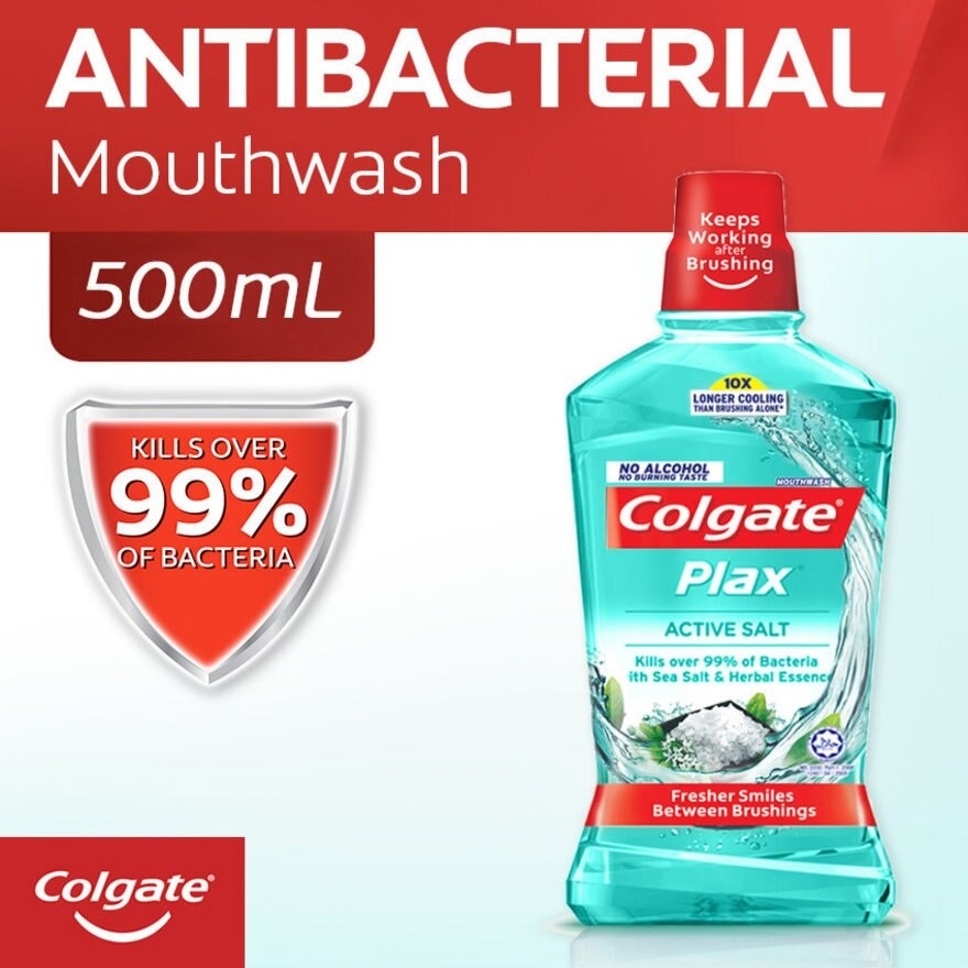 Plax Antibacterial Mouthwash Active Salt Mild Flavor 500mL