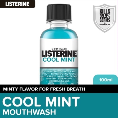 LISTERINE Listerine Cool Mint Mouthwash 100ml - Oral Care, Mint Fresh to Fight Bad Breath, Toothbrush Routine