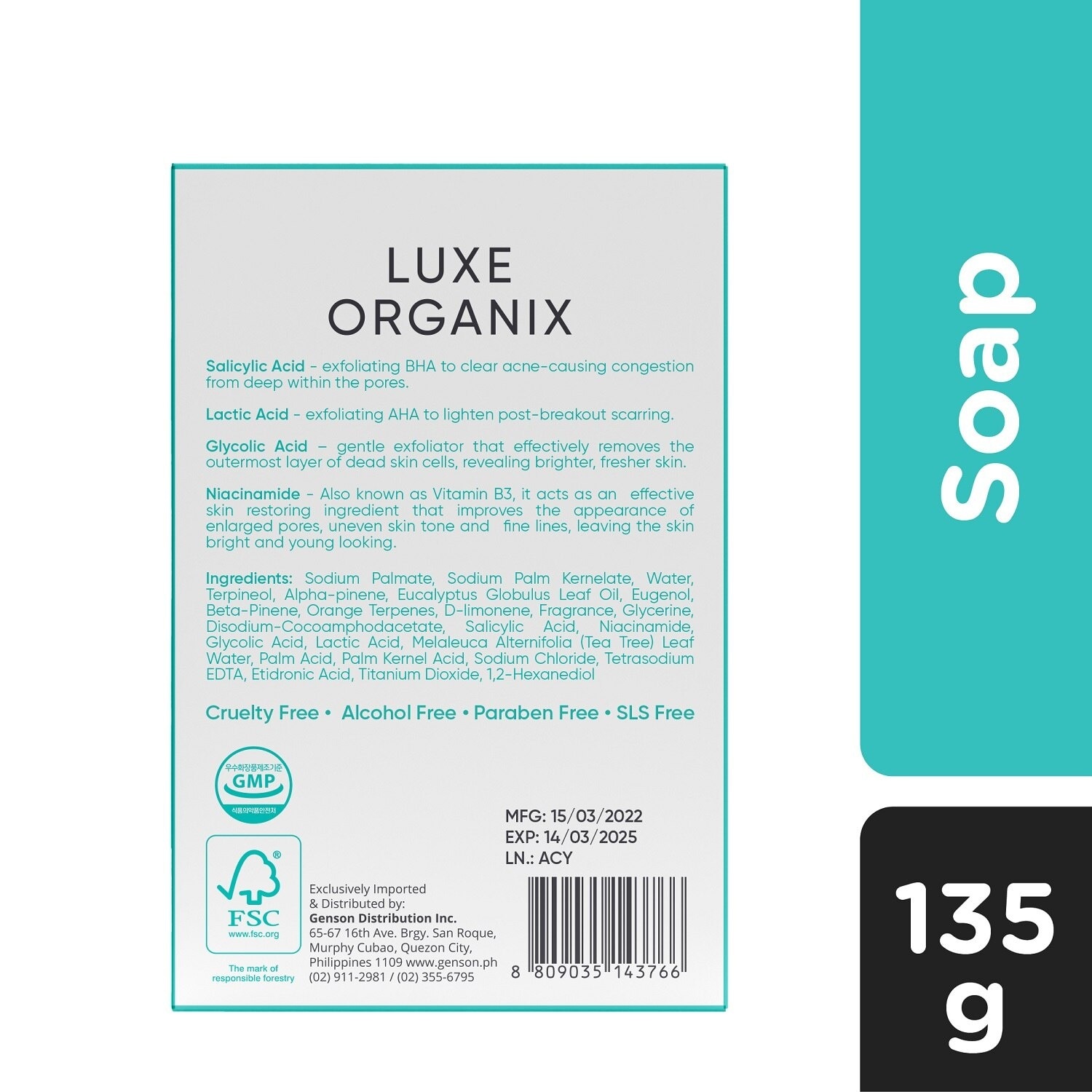 Luxe Organix Miracle Solutions AHA/BHA Soap For Face & Body 135g