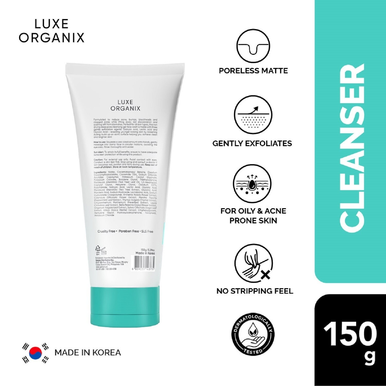 Luxe Organix Miracle Solutions Acne Derm +  Gel Cleanser 150g