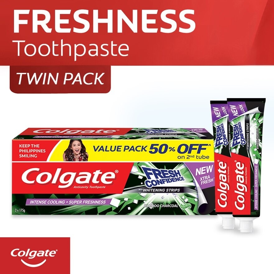 Fresh Confidence Bamboo Charcoal Whitening Toothpaste  for Fresh Breath 140ml Twin Pack