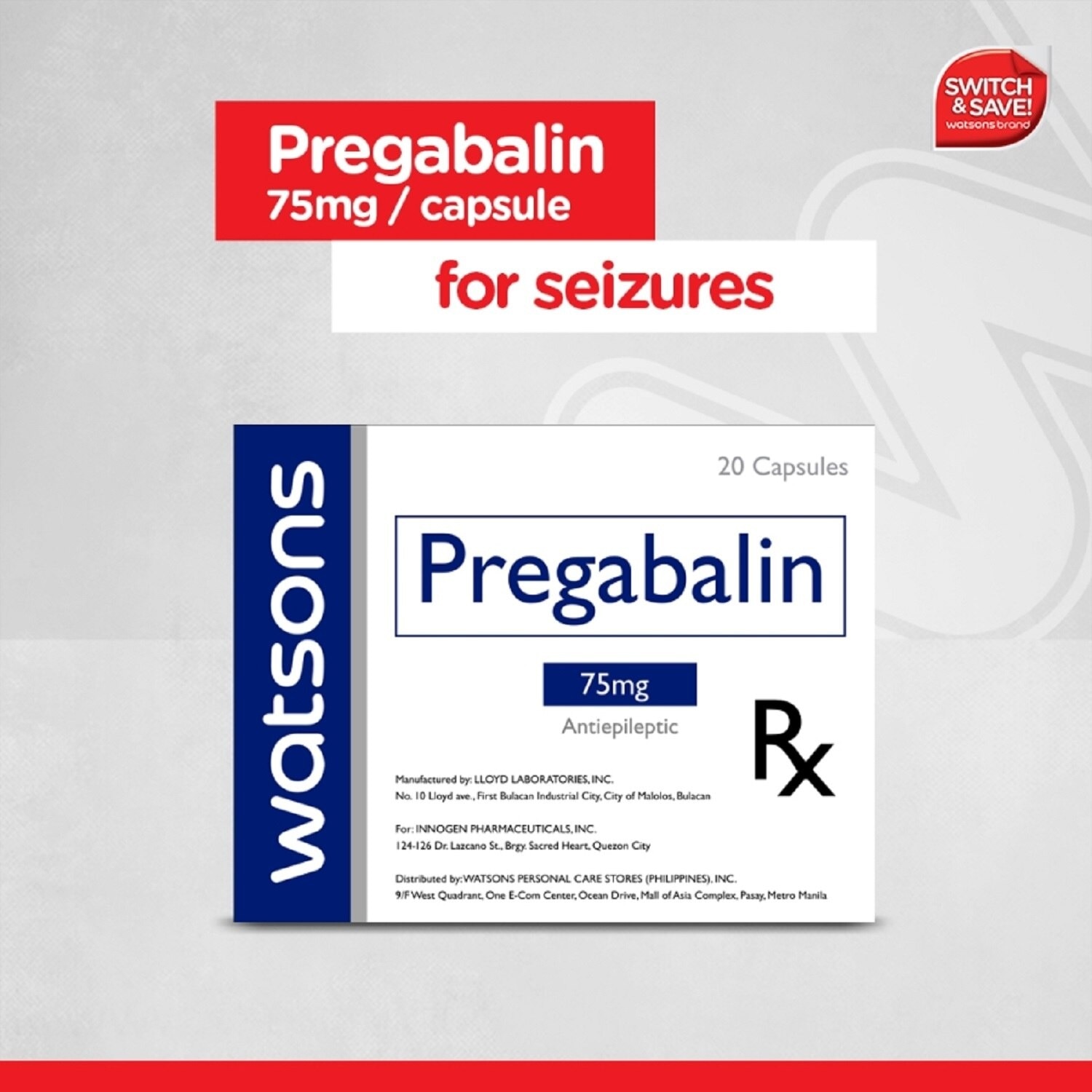 WATSONS GENERICS Pregabalin 75mg Capsule Sold Per Piece [PRESCRIPTION REQUIRED]