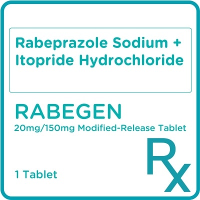 RABEGEN RABEGEN Rabeprazole Sodium + Itopride Hydrochloride 20mg/150mg 1 Modified-Release Tablet Sold Per Piece [Prescription Required]