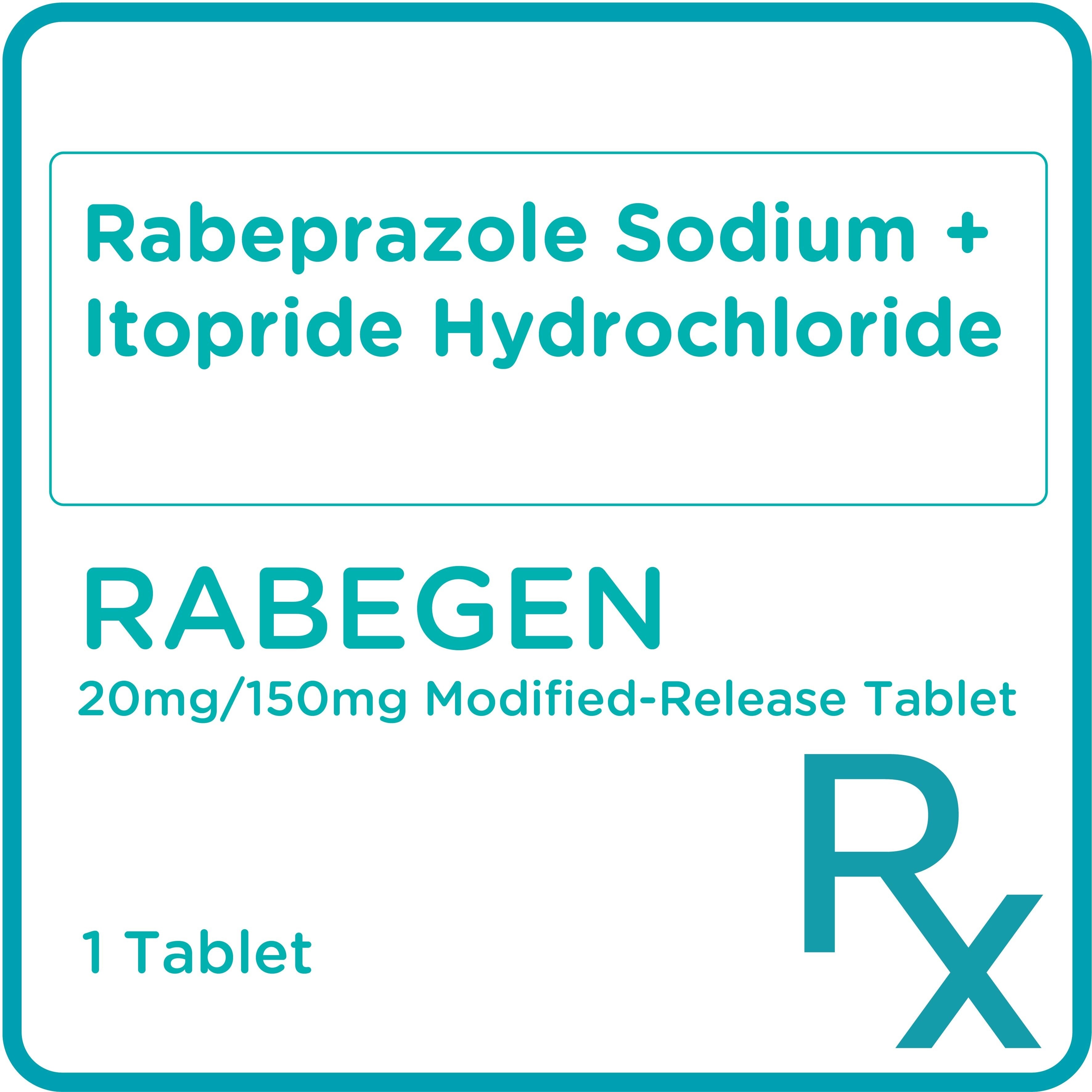 RABEGEN Rabeprazole Sodium + Itopride Hydrochloride 20mg/150mg 1 Modified-Release Tablet Sold Per Piece [Prescription Required]