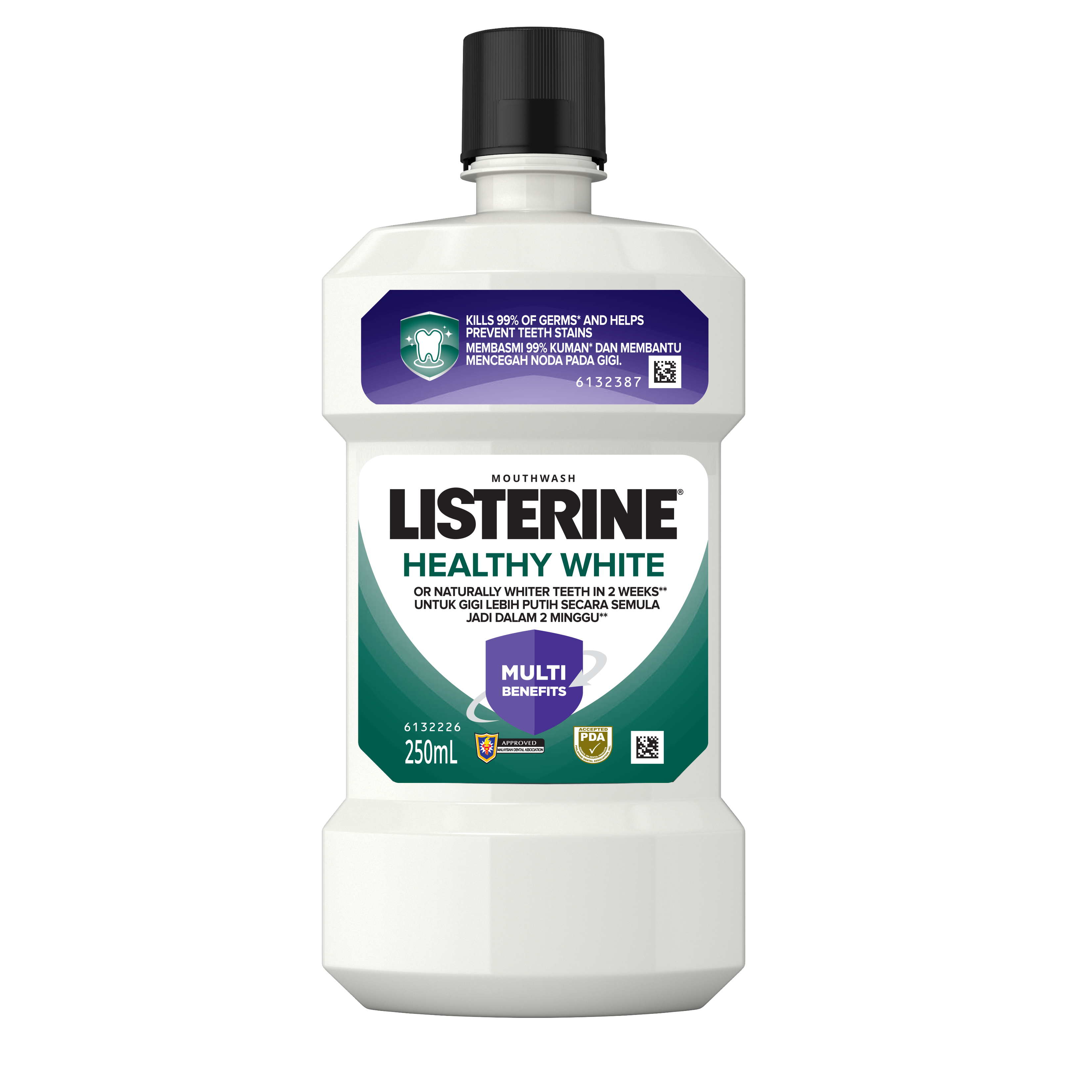 Listerine Healthy White Mouthwash 250ml For Teeth Whitening, Mint Fresh to Fight Bad Breath