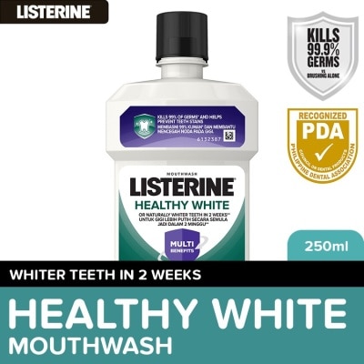 LISTERINE Listerine Healthy White Mouthwash 250ml For Teeth Whitening, Mint Fresh to Fight Bad Breath