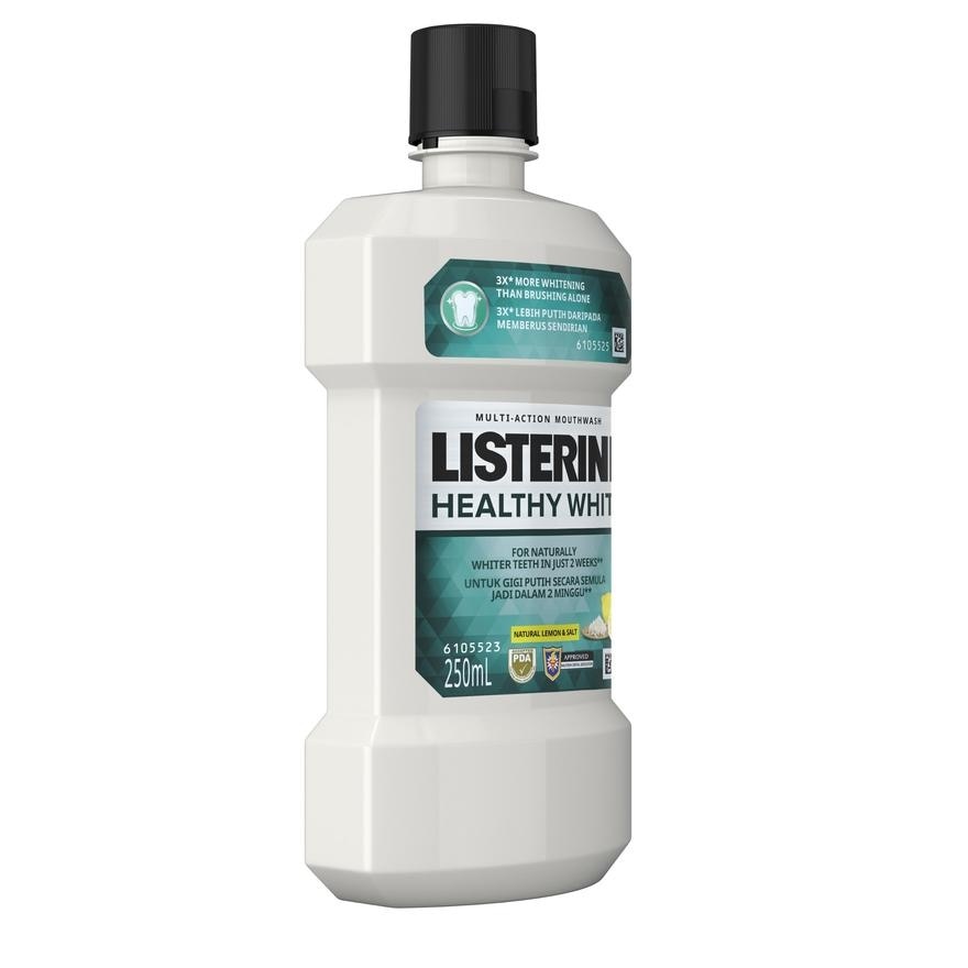 Listerine Healthy White Mouthwash 250ml For Teeth Whitening, Mint Fresh to Fight Bad Breath