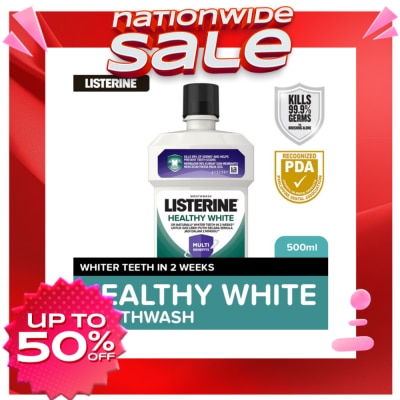 LISTERINE Listerine Healthy White Mouthwash 500ml For Teeth Whitening, Mint Fresh to Fight Bad Breath
