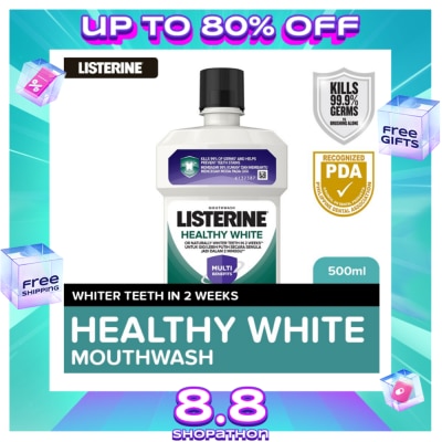 LISTERINE Listerine Healthy White Mouthwash 500ml For Teeth Whitening, Mint Fresh to Fight Bad Breath