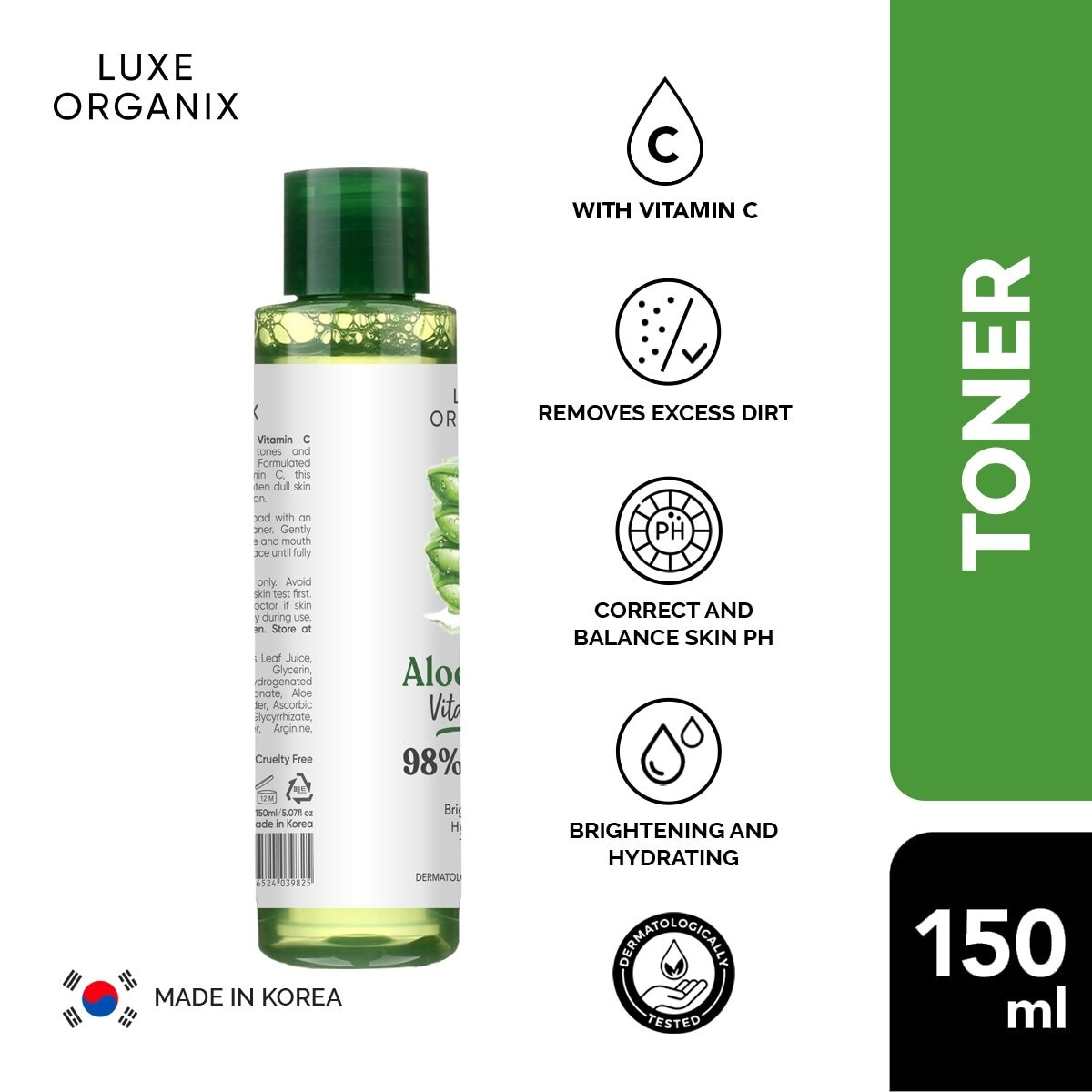 Luxe Organix 98% Aloe Vera Vitamin C Hydrabright Toner 150ml