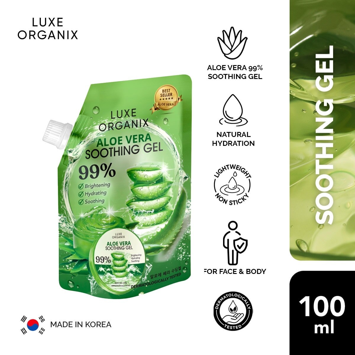 Luxe Organix Aloe Vera Soothing Gel 99% 100ml Sachet