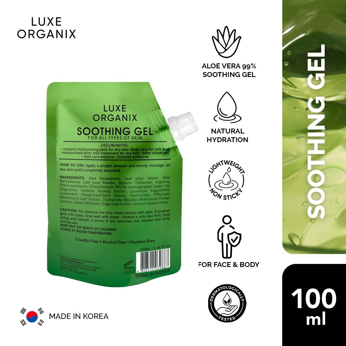 Luxe Organix Aloe Vera Soothing Gel 99% 100ml Sachet