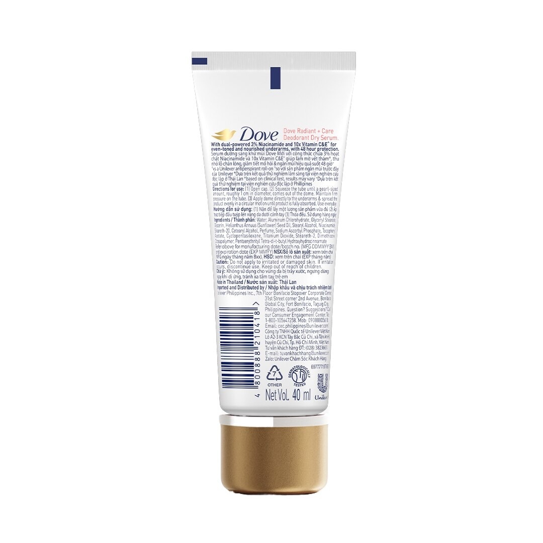 Dove Radiant + Care Deodorant Dry Serum 3% Niacinamide 10x Vitamin C&E Dark Marks Reducer 40ml