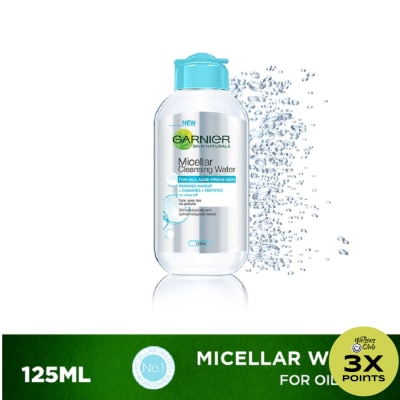 GARNIER Micellar Cleansing Water Blue 125mL [FOR OILY & ACNE PRONE SKIN]