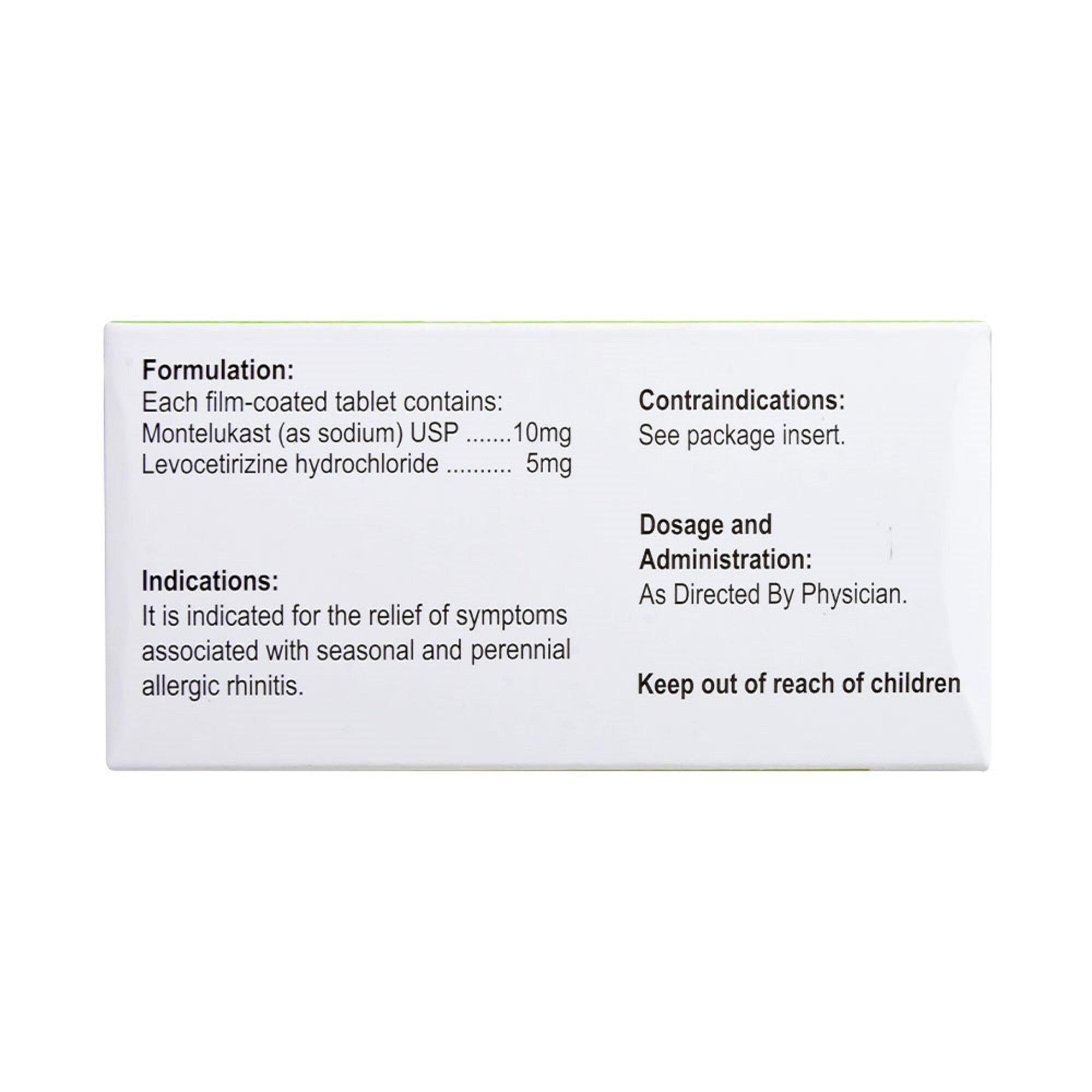 Montelukast (As Sodium) + Levocitirizine Hydrochloride 10mg/5mg 1 Film-Coated Tablet [Prescription Required]