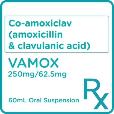 VAMOX Amoxicillin trihydrate 250mg Clavulanic acid 62.5mg Oral Suspension 60mL [PRESCRIPTION REQUIRED]