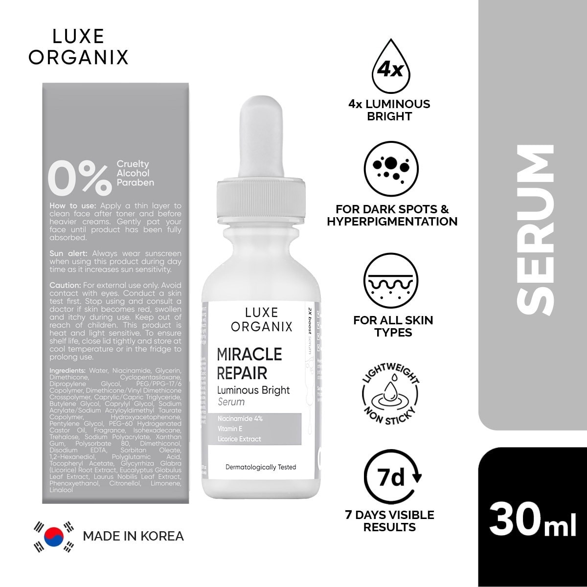 Luxe Organix Miracle Repair Niacinamide 4% Serum 30ml