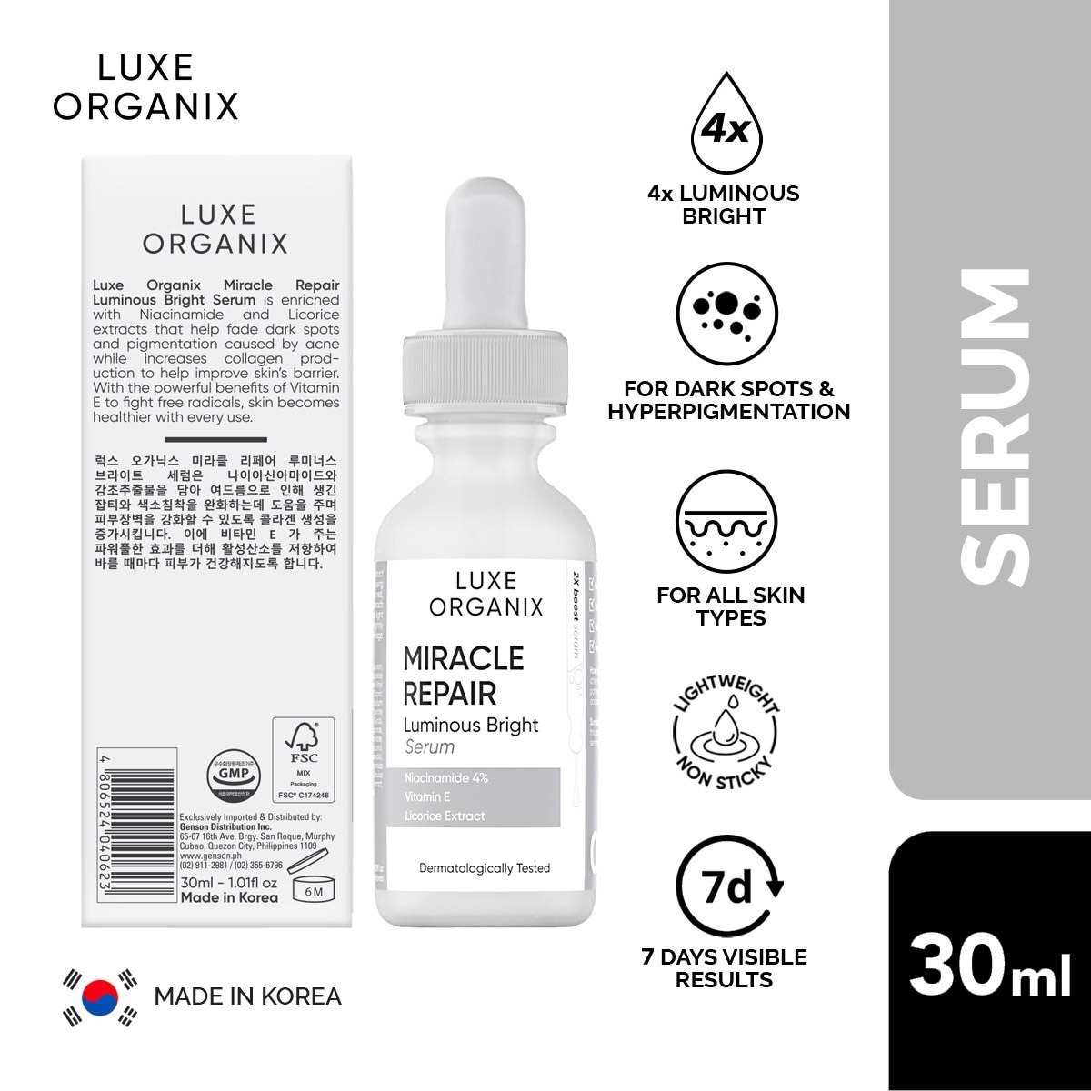 Luxe Organix Miracle Repair Niacinamide 4% Serum 30ml