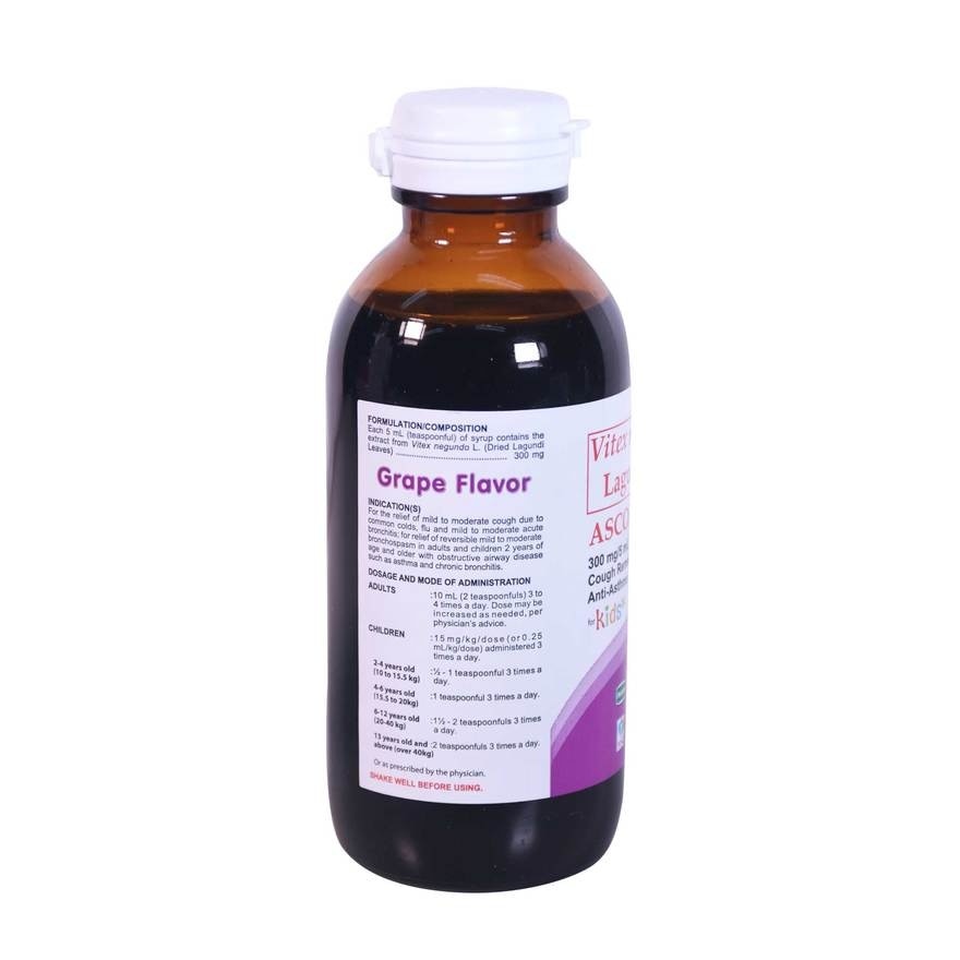 Vitex negundo L. Lagundi Leaf 300mg/5ml Grapes Flavor Syrup For Kids 120ml