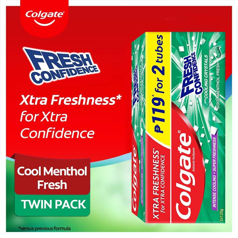 Fresh Confidence Cool Menthol Fresh Toothpaste for Fresh Breath 120g Twin Pack