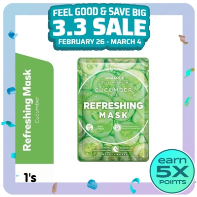 WATSONS Refreshing and Moisturizing with Cucumber Extract Mask 1sheet