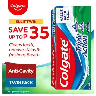 COLGATE Triple Action Anti-Cavity Family Toothpaste 120g Twin Pack