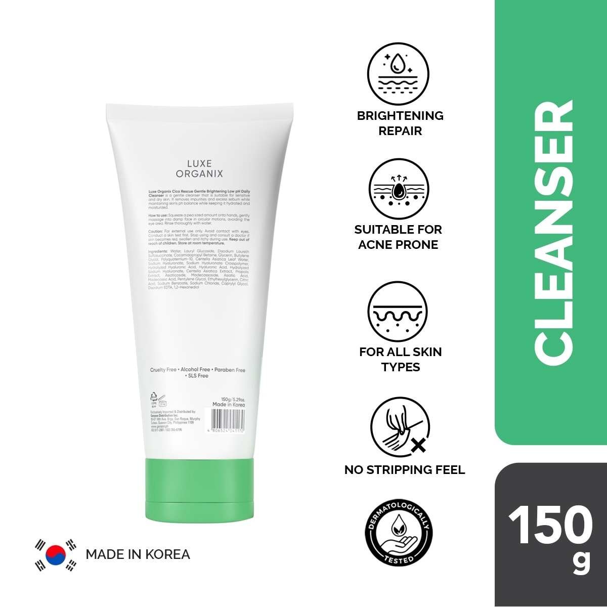 Luxe Organix Cica Rescue Gentle Brightening Cleanser 150g