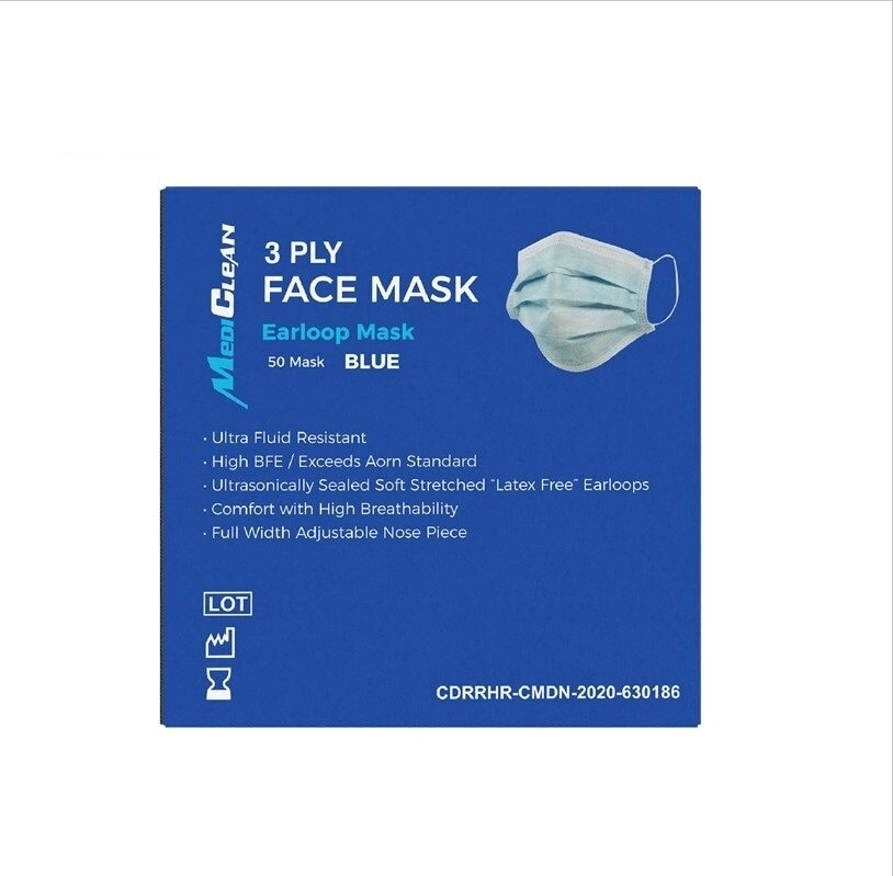 Medi Clean Earloop Face Mask Blue Sold Per Piece